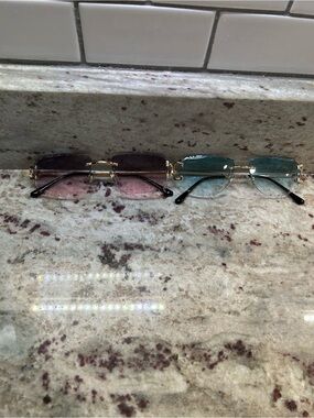 Others Follow Rimless Sunglasses in Pink and Teal Gradient